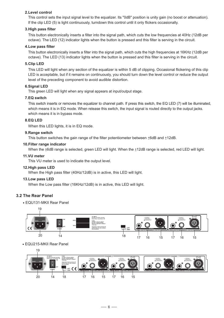 2 the rear panel, Mk equ215 rear panel - ii, Ii equ131- panel mk rear | Nilfisk-ALTO EQU MKII Series User Manual | Page 7 / 15