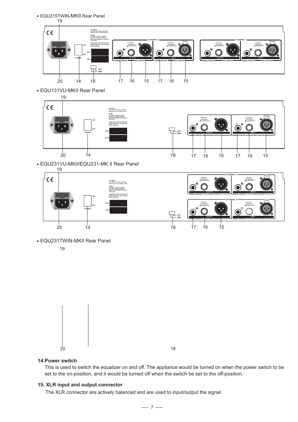Equ131vu rear panel mk - ii, Equ215twin rear panel | Nilfisk-ALTO EQU MKII Series User Manual | Page 8 / 15