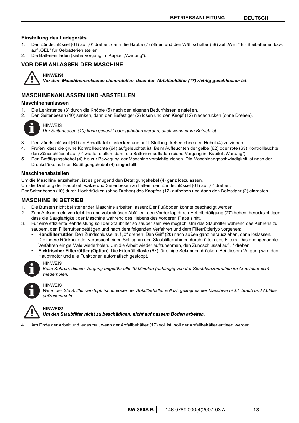 Nilfisk-ALTO SW 850S B User Manual | Page 16 / 104