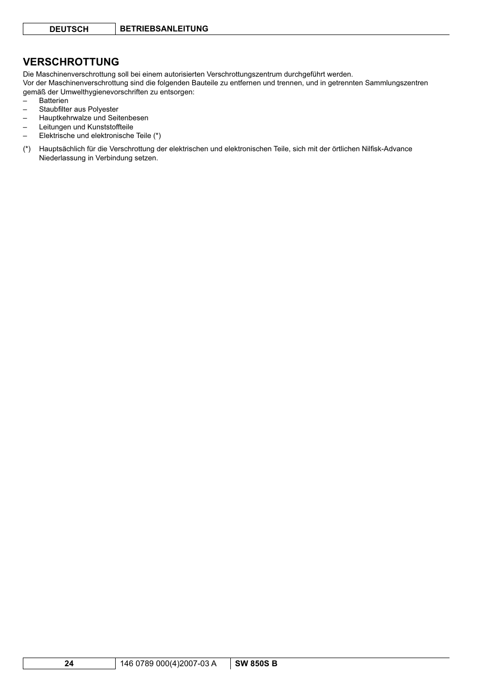 Verschrottung | Nilfisk-ALTO SW 850S B User Manual | Page 27 / 104