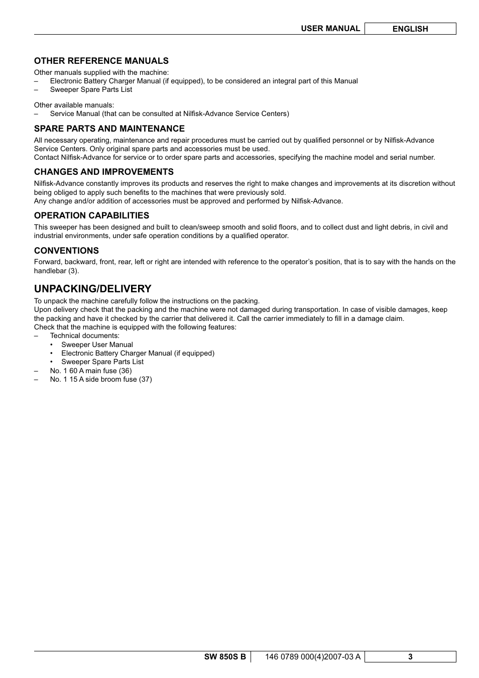 Unpacking/delivery | Nilfisk-ALTO SW 850S B User Manual | Page 54 / 104