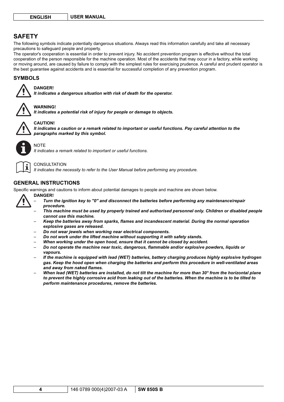Safety | Nilfisk-ALTO SW 850S B User Manual | Page 55 / 104