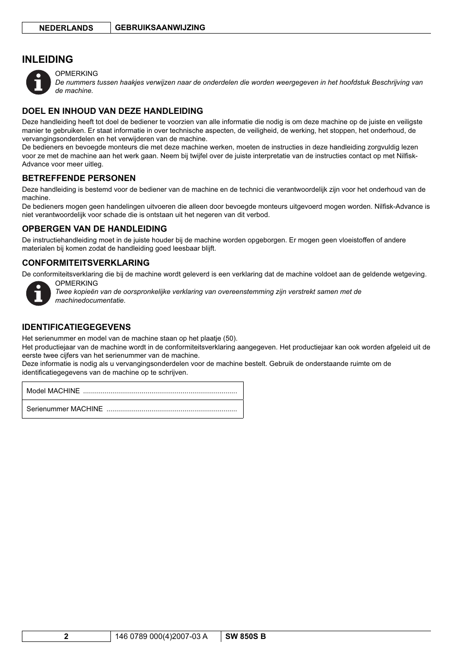 Inleiding | Nilfisk-ALTO SW 850S B User Manual | Page 77 / 104
