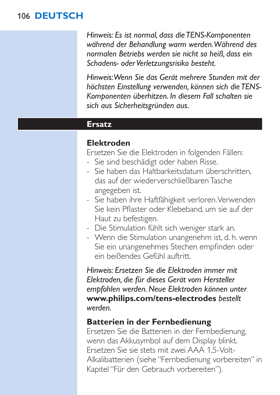 Philips TensRelief 12 selbstklebende Elektroden User Manual | Page 106 / 236