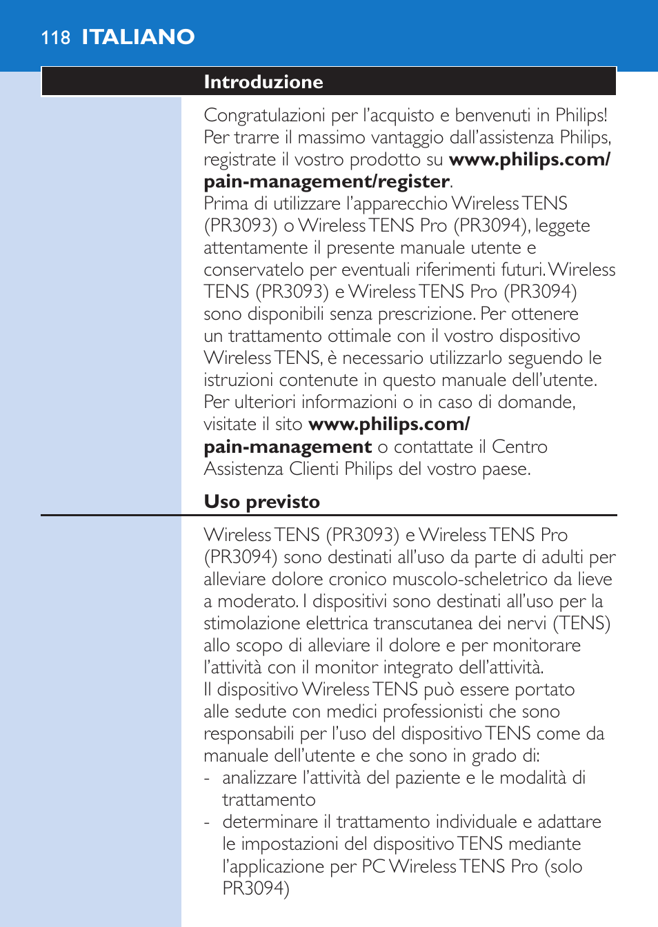 Italiano | Philips TensRelief 12 selbstklebende Elektroden User Manual | Page 118 / 236