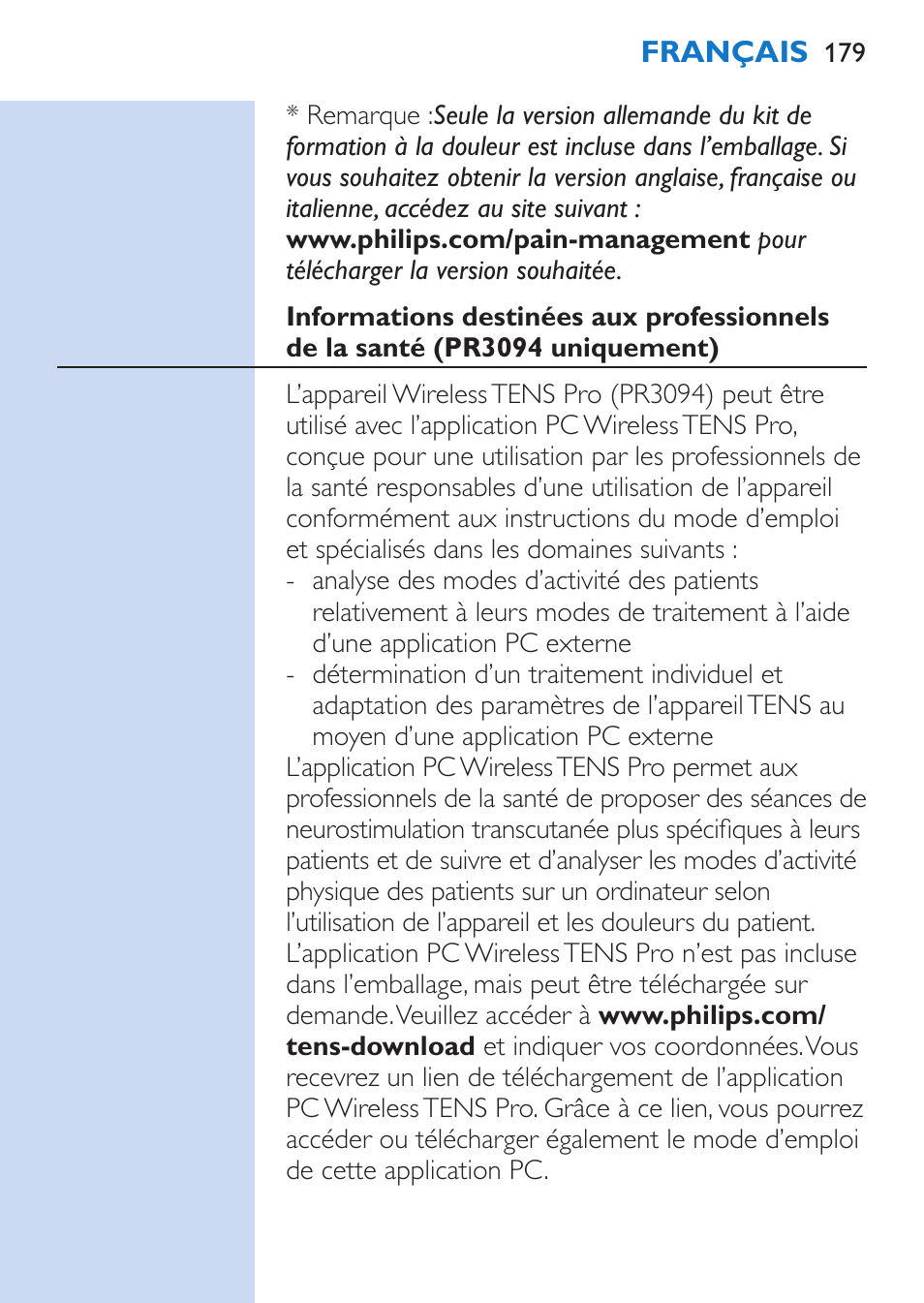 Philips TensRelief 12 selbstklebende Elektroden User Manual | Page 179 / 236