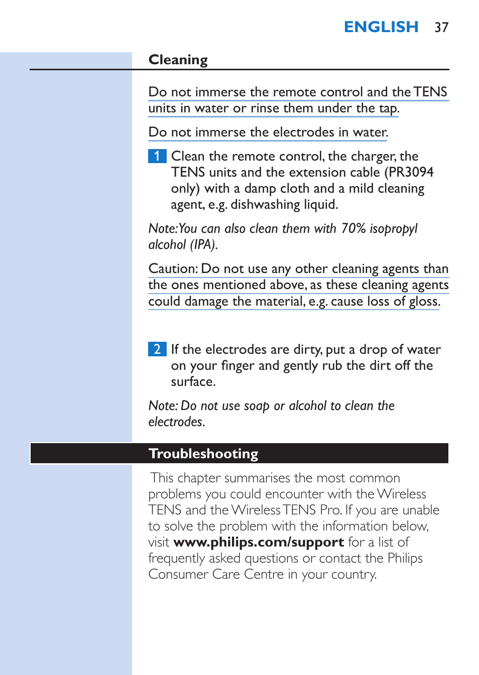 Philips TensRelief 12 selbstklebende Elektroden User Manual | Page 37 / 236