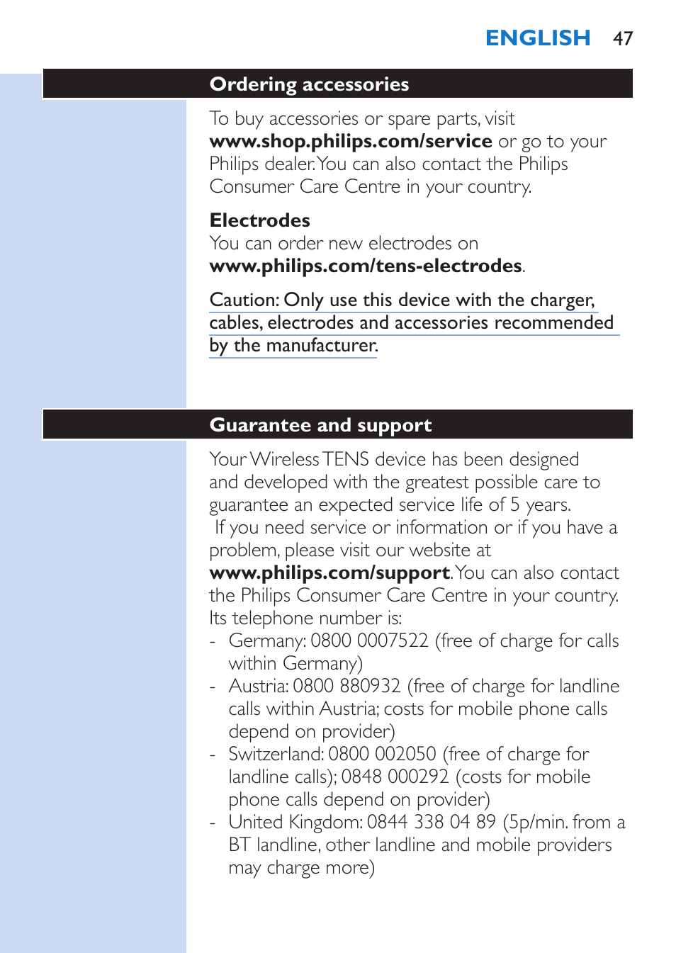 Philips TensRelief 12 selbstklebende Elektroden User Manual | Page 47 / 236