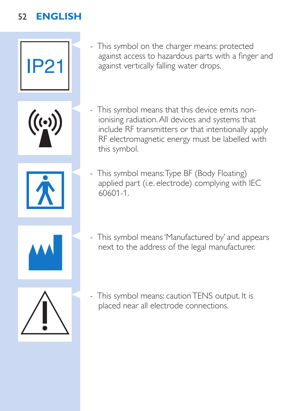 Philips TensRelief 12 selbstklebende Elektroden User Manual | Page 52 / 236