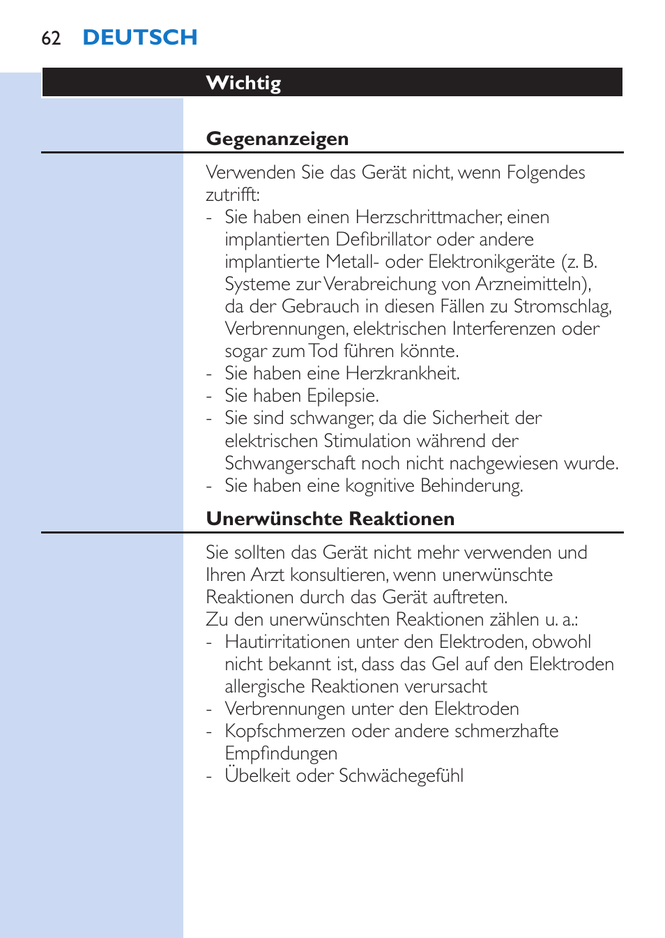 Philips TensRelief 12 selbstklebende Elektroden User Manual | Page 62 / 236