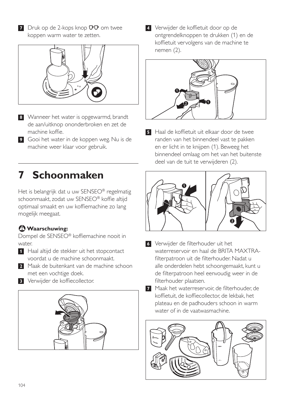 7 schoonmaken | Philips SENSEO® Twist Kaffeepadmaschine User Manual | Page 104 / 138