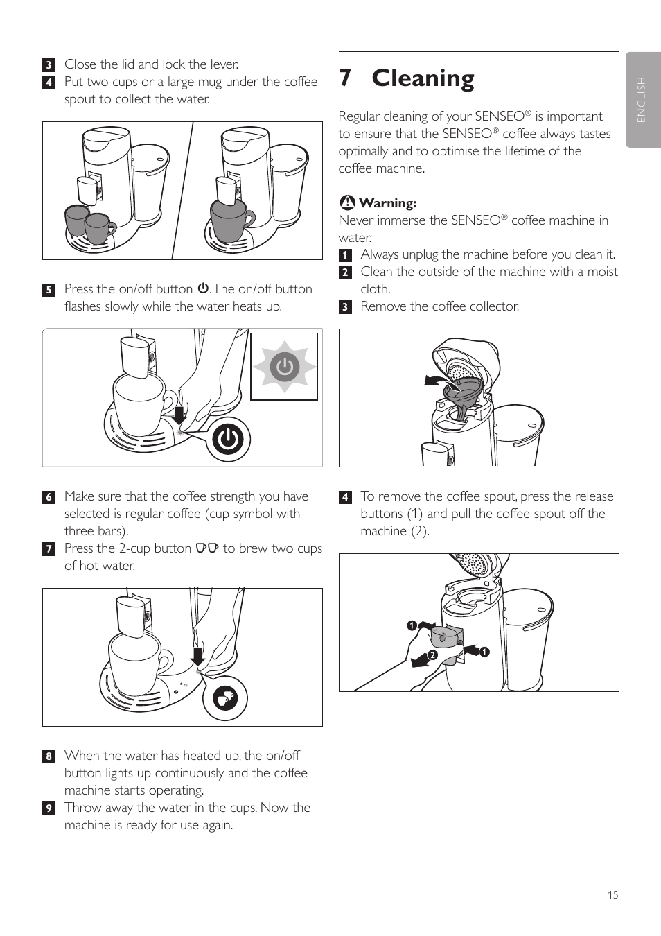 7 cleaning | Philips SENSEO® Twist Kaffeepadmaschine User Manual | Page 15 / 138