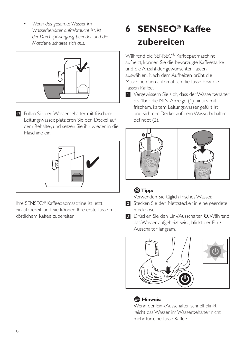 6 senseo, Kaffee zubereiten | Philips SENSEO® Twist Kaffeepadmaschine User Manual | Page 54 / 138