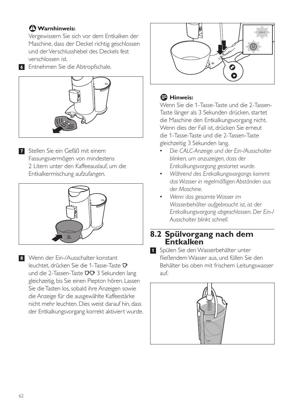 2 spülvorgang nach dem entkalken | Philips SENSEO® Twist Kaffeepadmaschine User Manual | Page 62 / 138