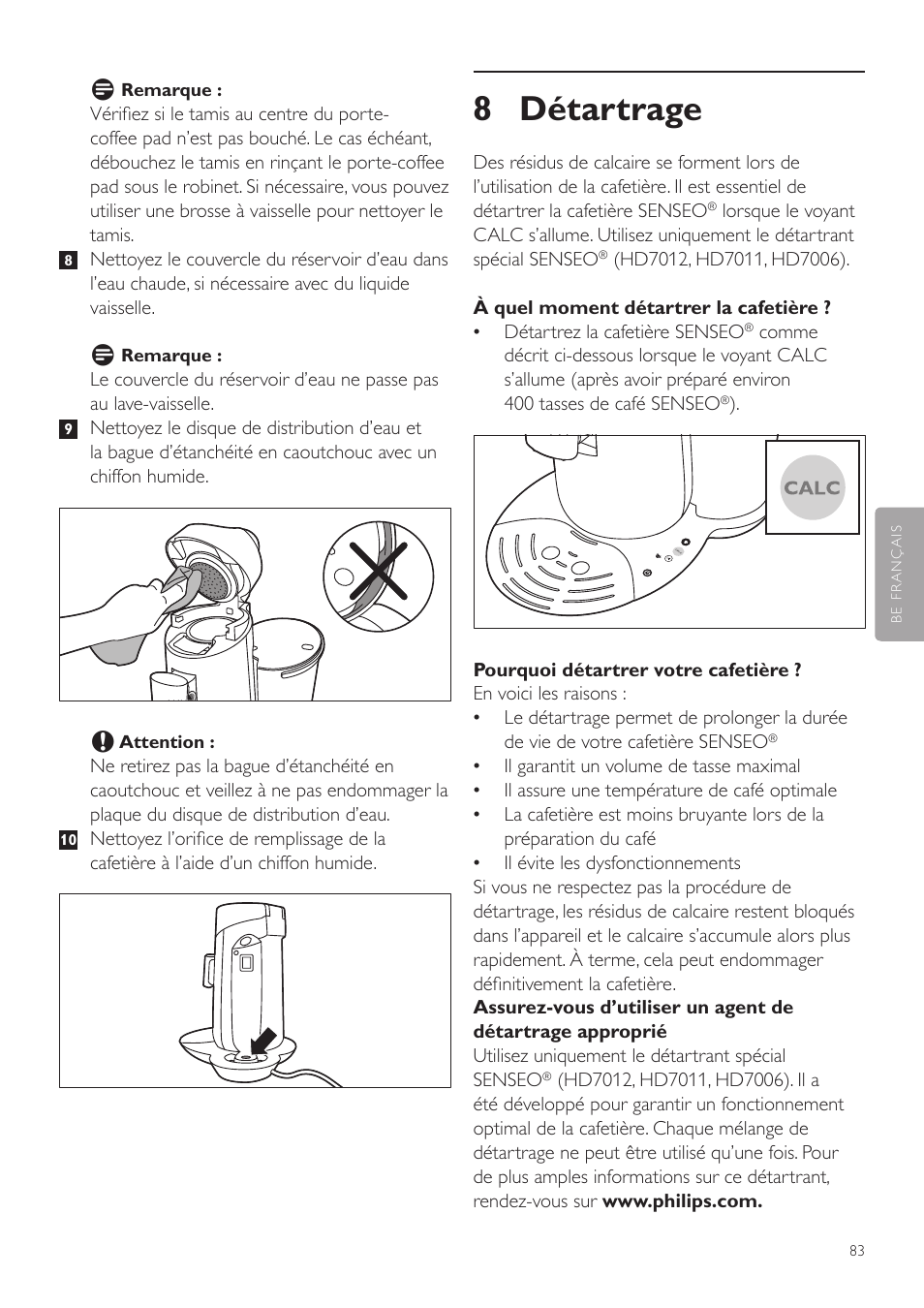 8 détartrage | Philips SENSEO® Twist Kaffeepadmaschine User Manual | Page 83 / 138
