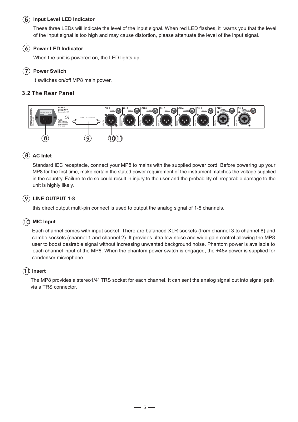 2 the rear panel | Nilfisk-ALTO MP8 User Manual | Page 6 / 12