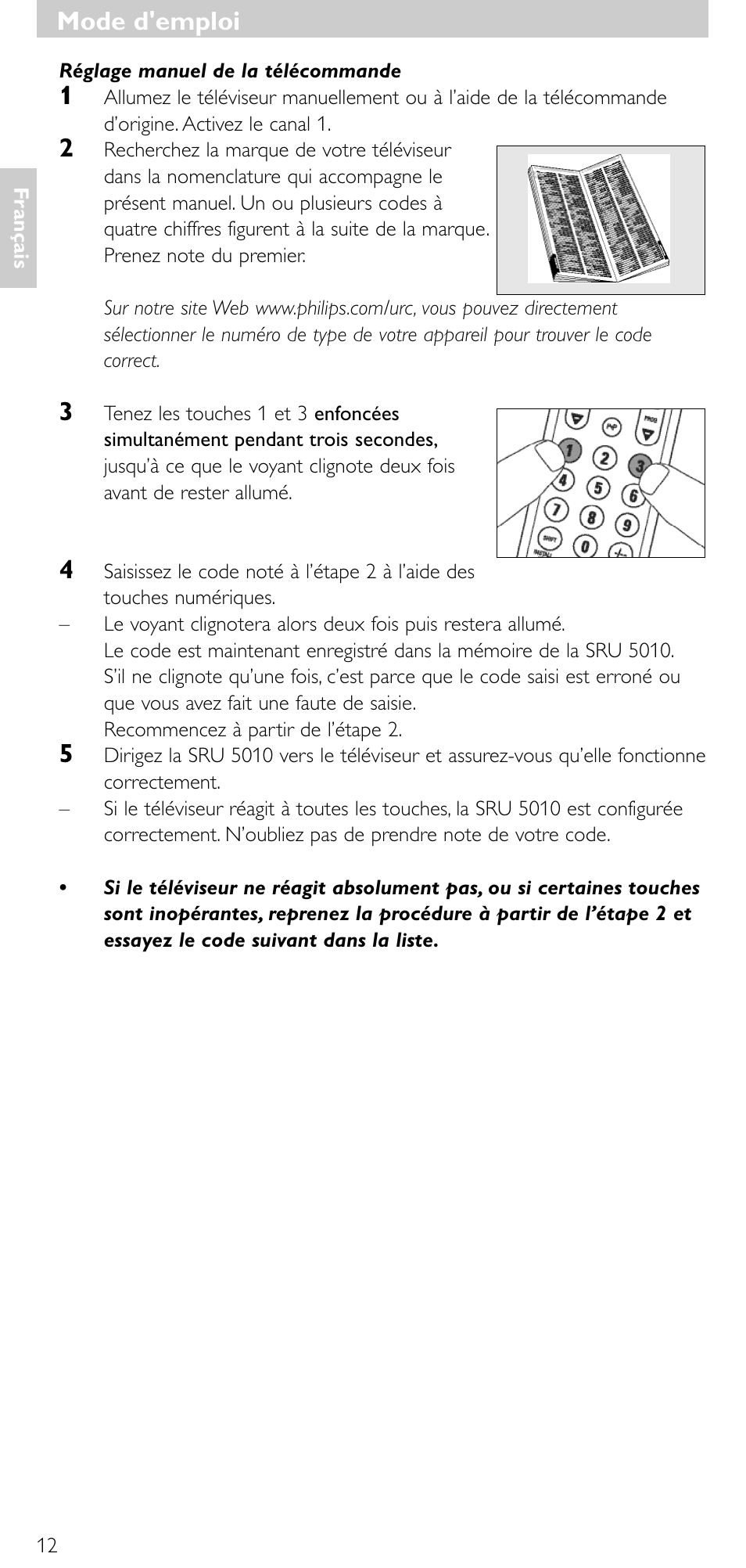 Mode d’emploi, Mode d'emploi | Philips Universal-Fernbedienung User Manual | Page 11 / 63