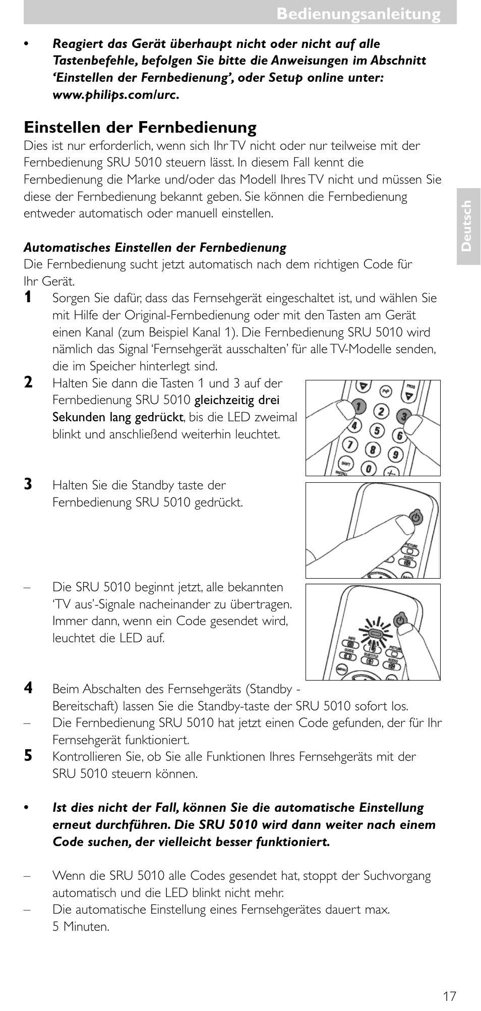 Bedienungsanleitung, Einstellen der fernbedienung | Philips Universal-Fernbedienung User Manual | Page 16 / 63