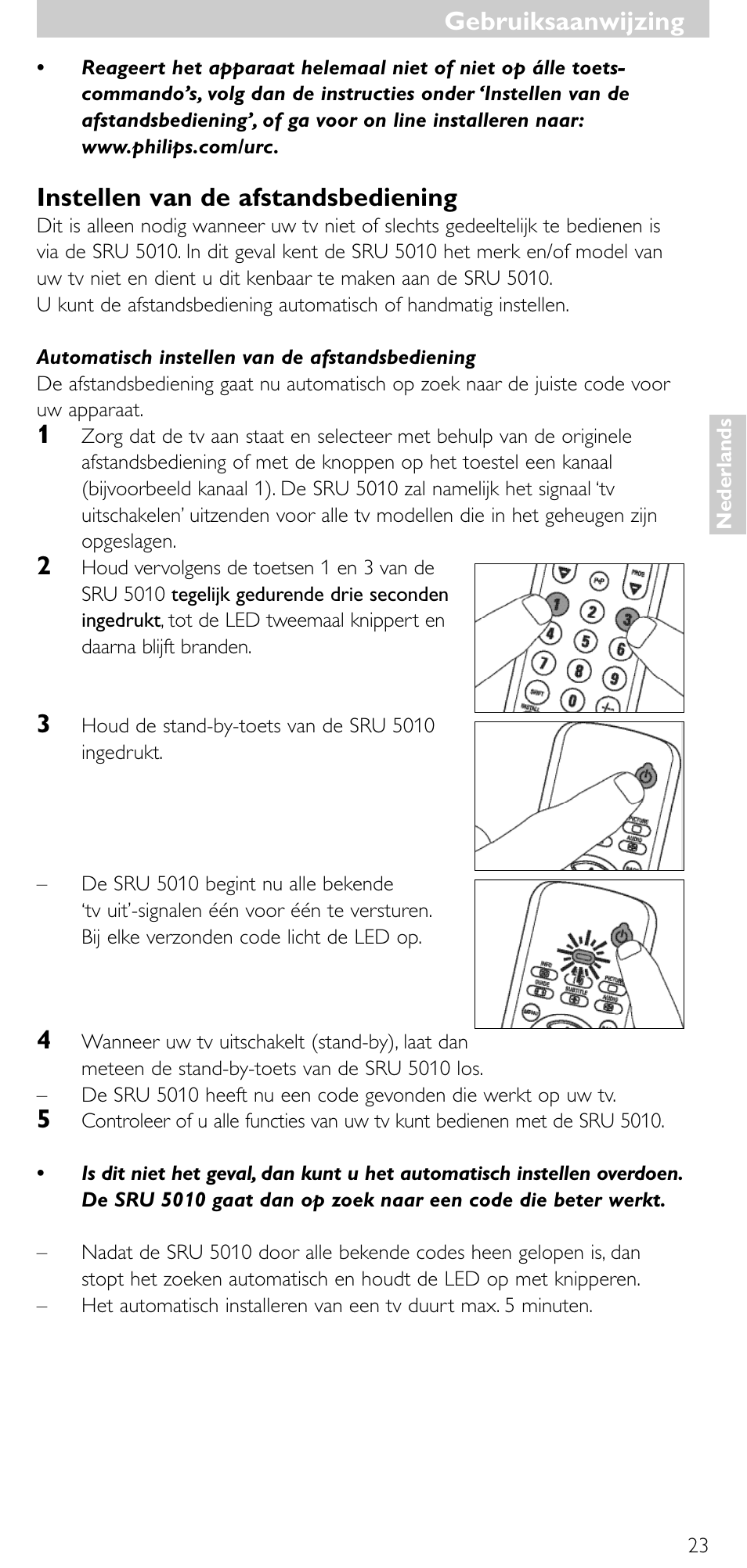 Gebruiksaanwijzing, Instellen van de afstandsbediening | Philips Universal-Fernbedienung User Manual | Page 22 / 63