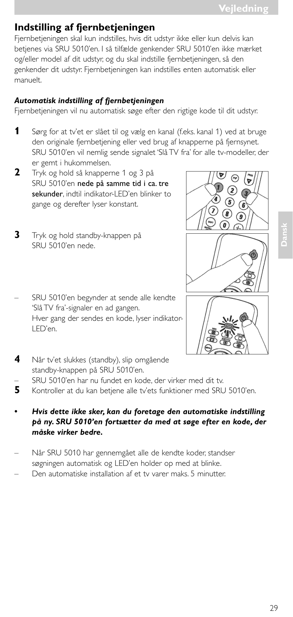 Vejledning, Vejledning indstilling af fjernbetjeningen | Philips Universal-Fernbedienung User Manual | Page 28 / 63