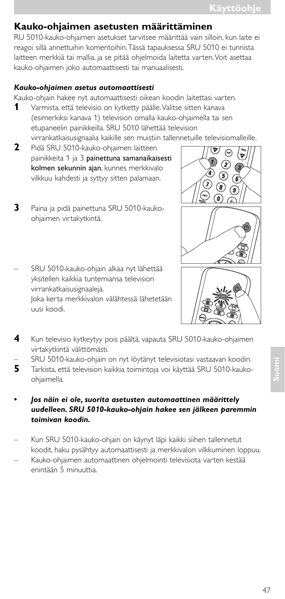 Käyttöohje, Käyttöohje kauko-ohjaimen asetusten määrittäminen | Philips Universal-Fernbedienung User Manual | Page 46 / 63