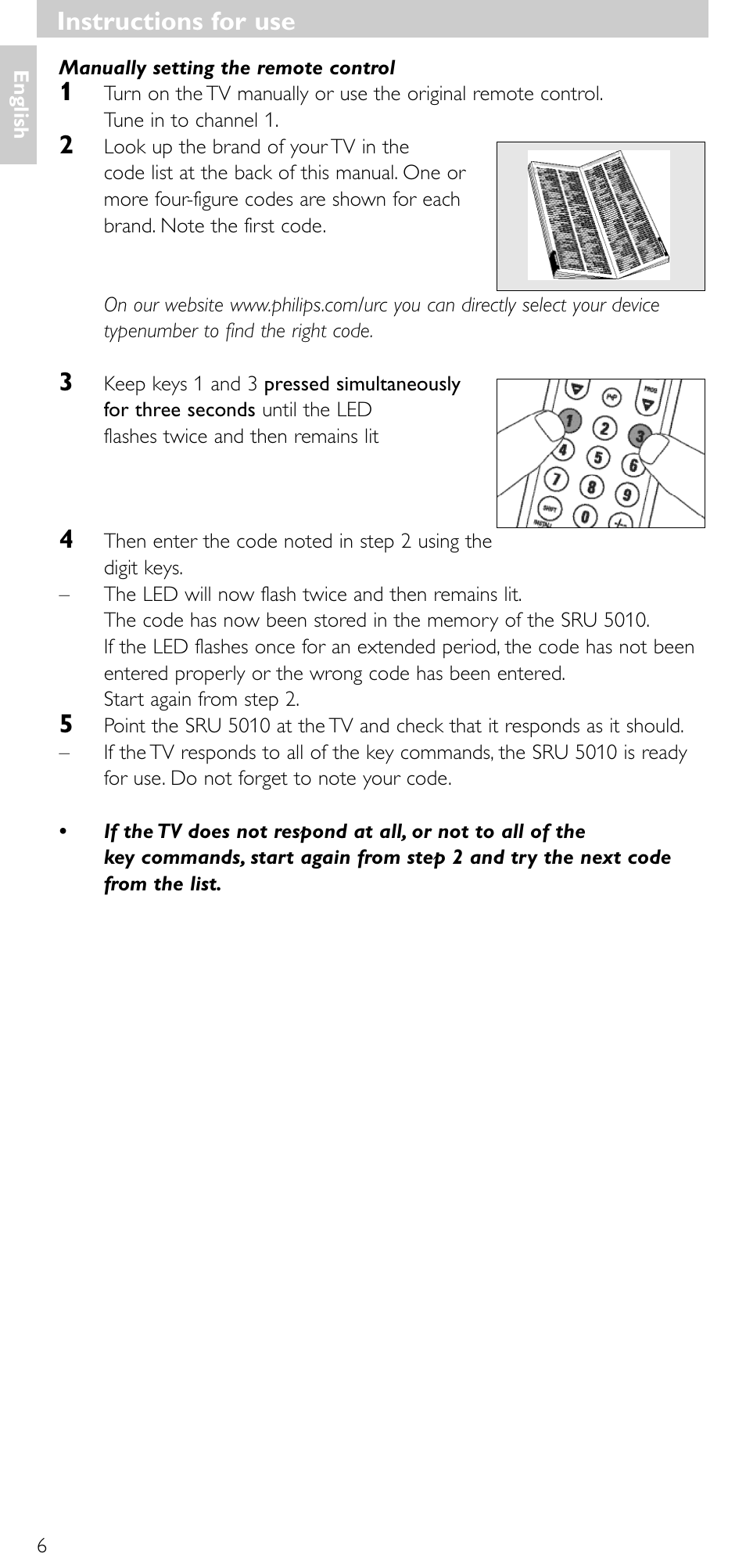 Instructions for use | Philips Universal-Fernbedienung User Manual | Page 5 / 63