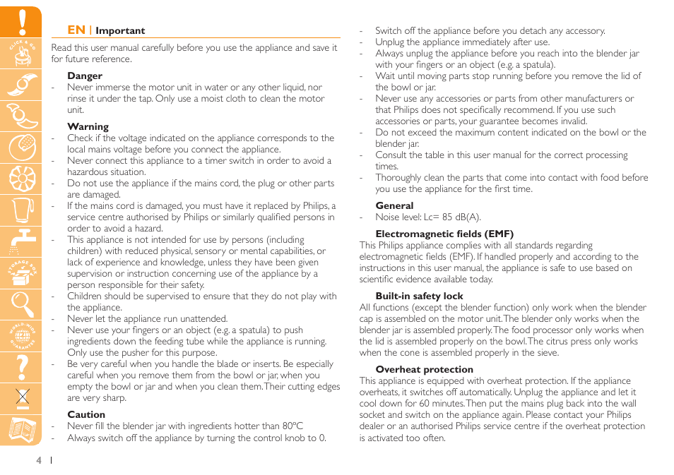 Philips Küchenmaschine User Manual | Page 4 / 88