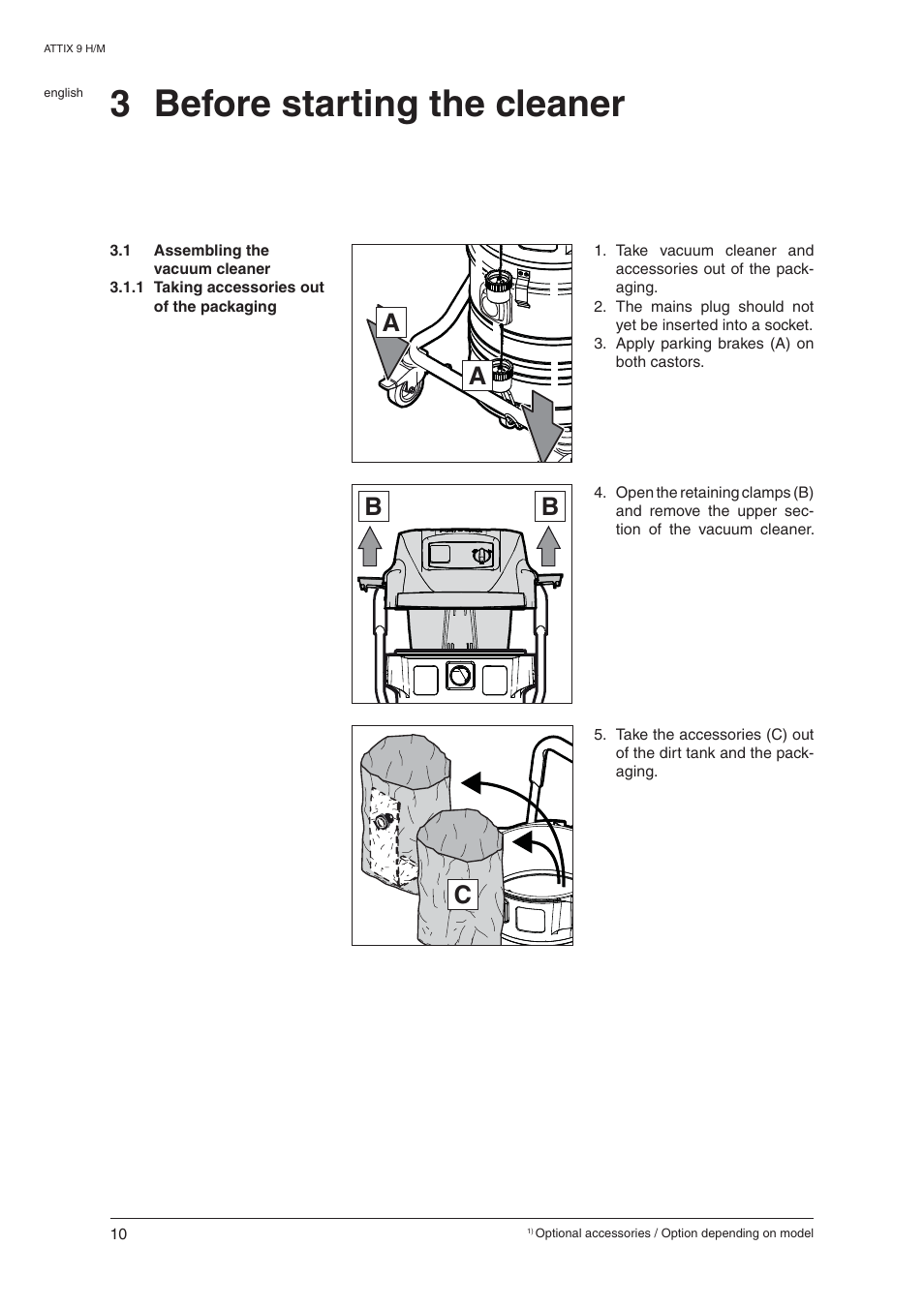 3 before starting the cleaner | Nilfisk-ALTO ATTIX 965-0H/M SD XC User Manual | Page 11 / 30