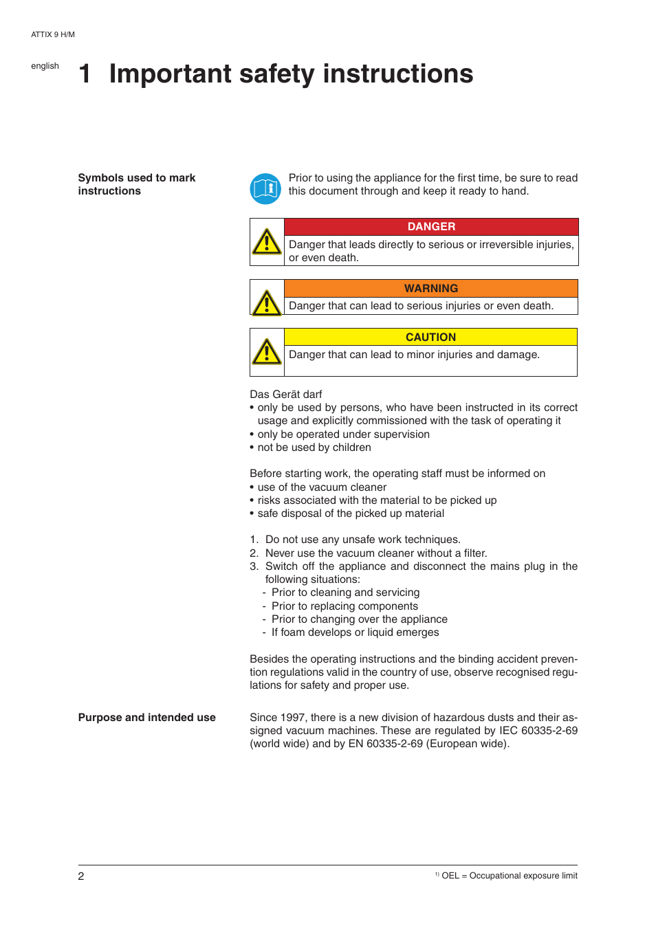 1 important safety instructions | Nilfisk-ALTO ATTIX 965-0H/M SD XC User Manual | Page 3 / 30