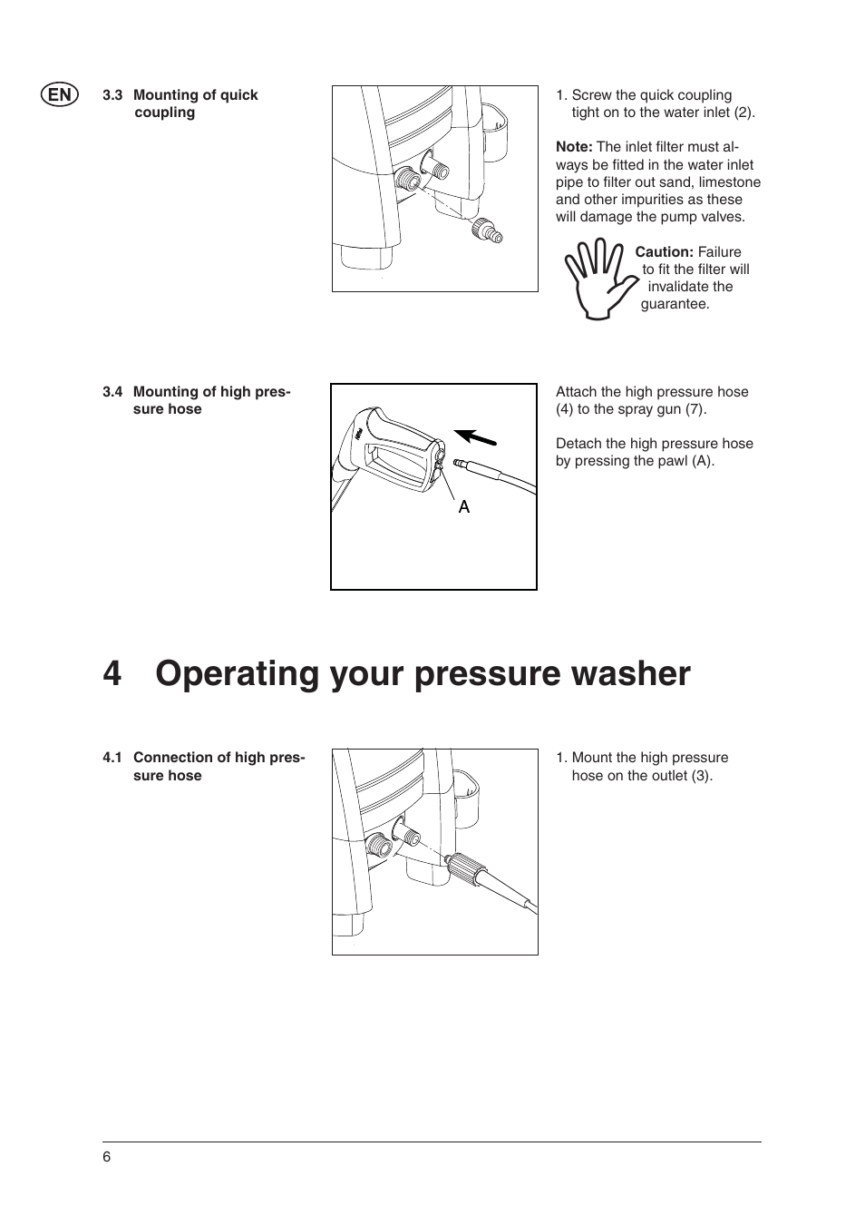 4 operating your pressure washer | Nilfisk-ALTO C 120.4 User Manual | Page 5 / 18