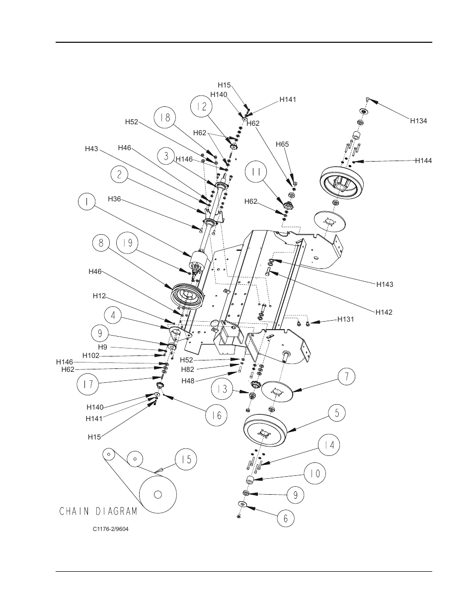 Lower wheel drive - exploded view | Nilfisk-ALTO 91WS User Manual | Page 56 / 100