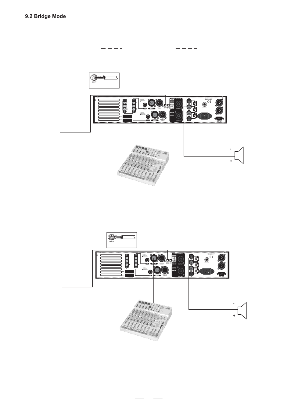 2 bridge mode, Bridge mono, Bridge stereo | Off on, Mode press this button, Balanced, Channel 2+ channel 1+ channel 1 | Nilfisk-ALTO DPA900/1500 User Manual | Page 17 / 20