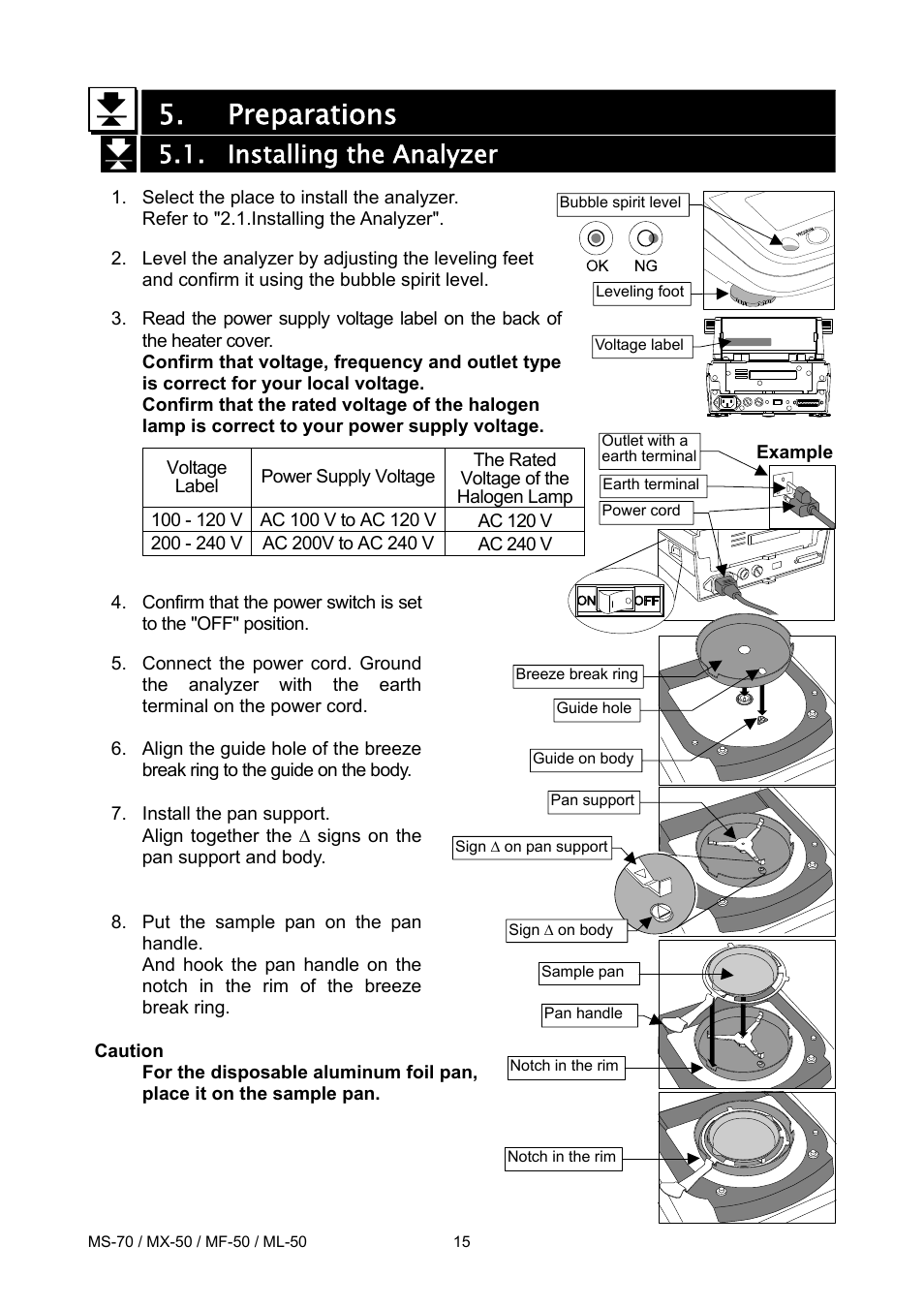 Preparations, Installing the analyzer | A&D ML-50 User Manual | Page 17 / 74