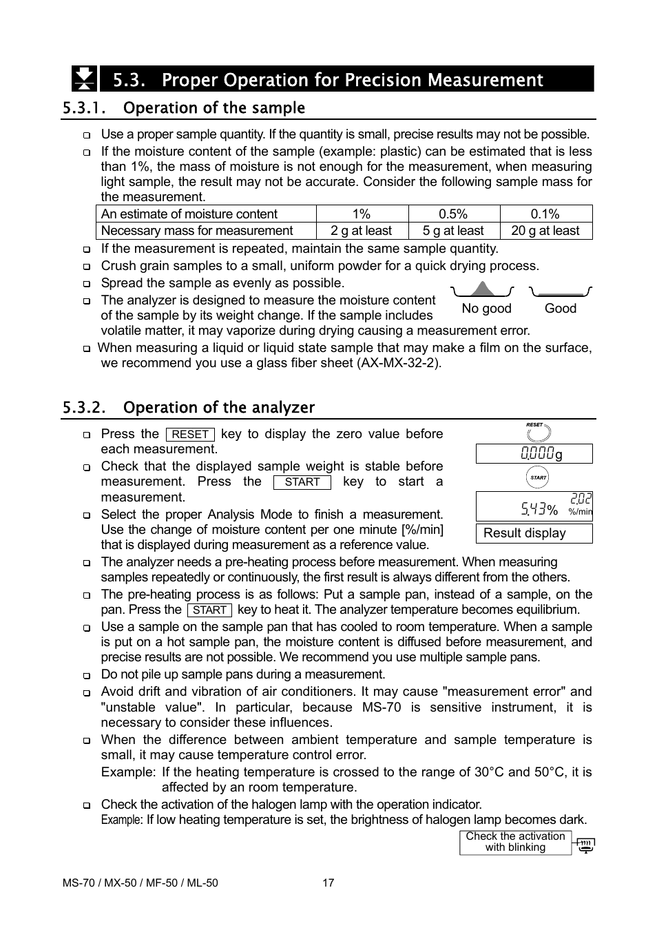 Proper operation for precision measurement | A&D ML-50 User Manual | Page 19 / 74
