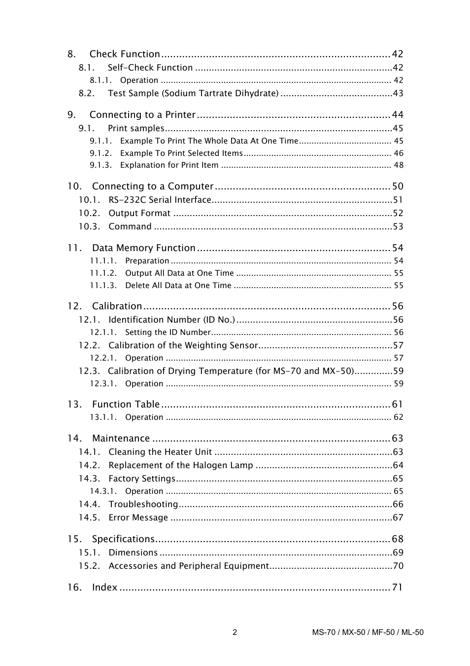 A&D ML-50 User Manual | Page 4 / 74