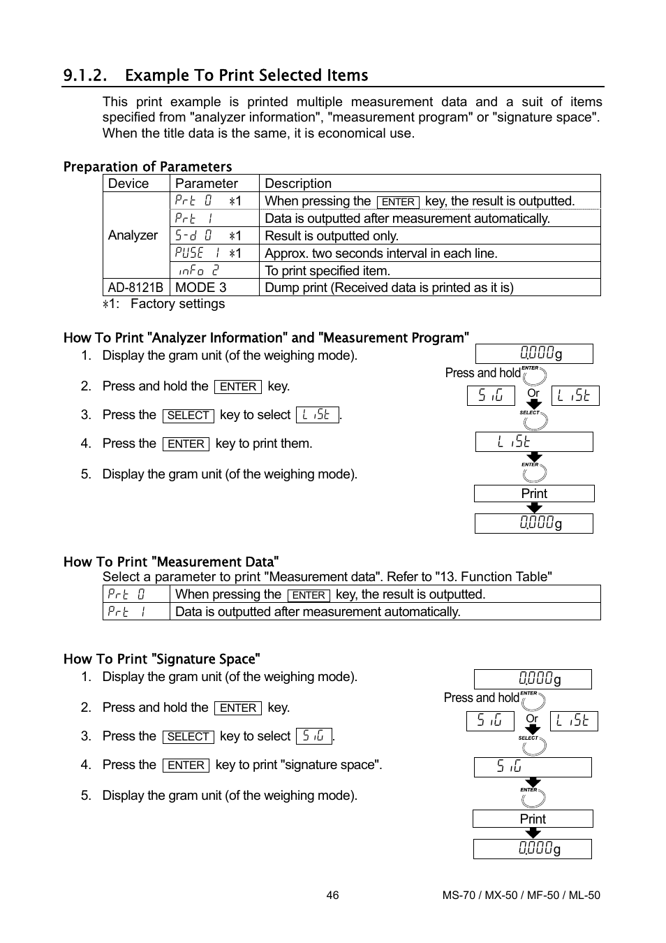 Example to print selected items, Li5t | A&D ML-50 User Manual | Page 48 / 74