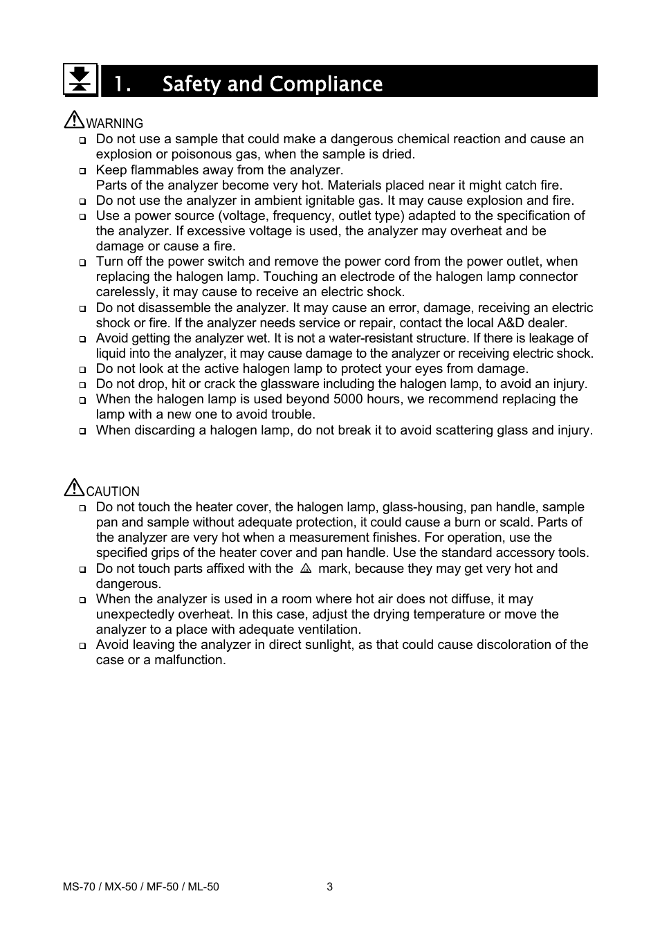 Safety and compliance | A&D ML-50 User Manual | Page 5 / 74