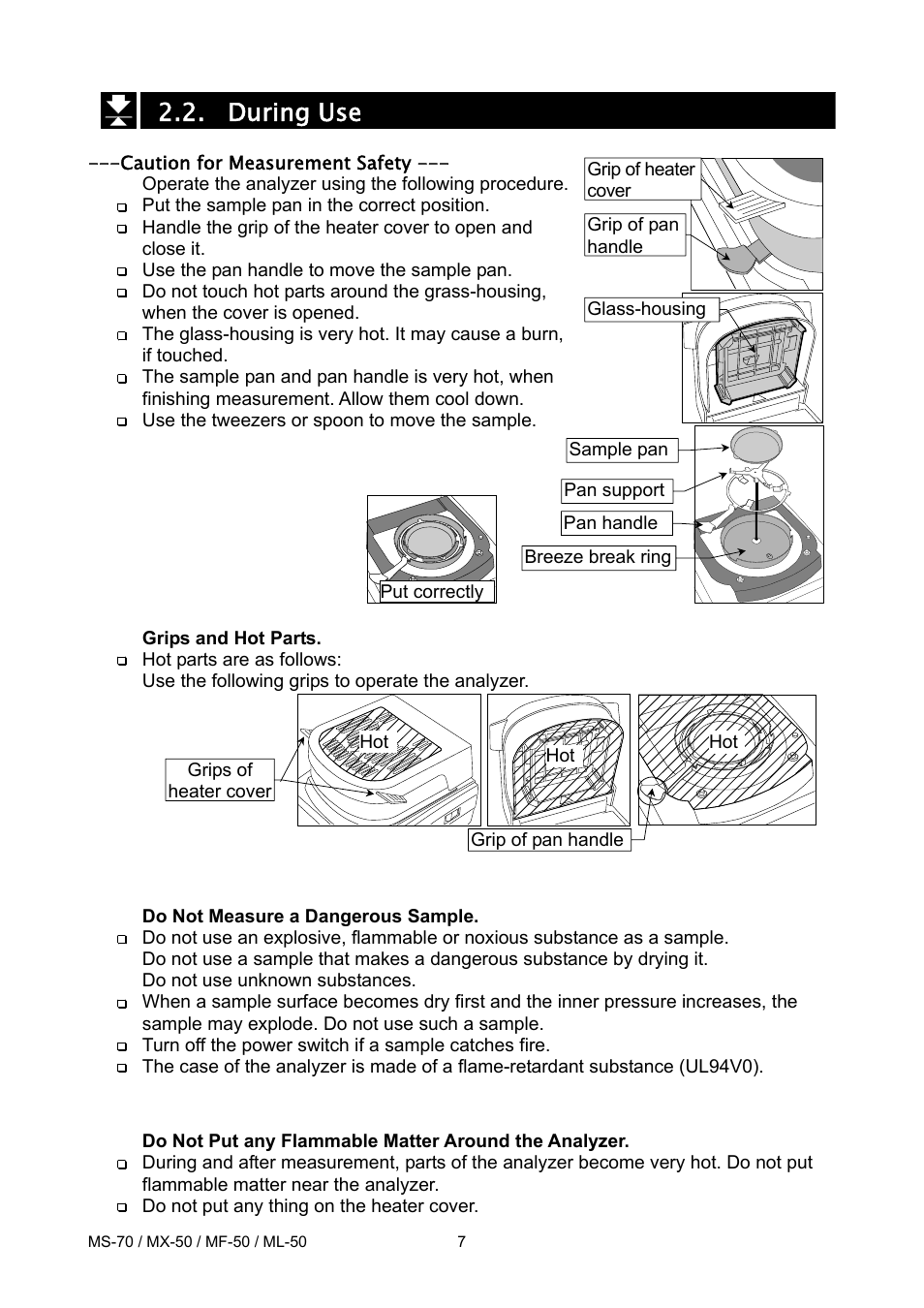 During use | A&D ML-50 User Manual | Page 9 / 74