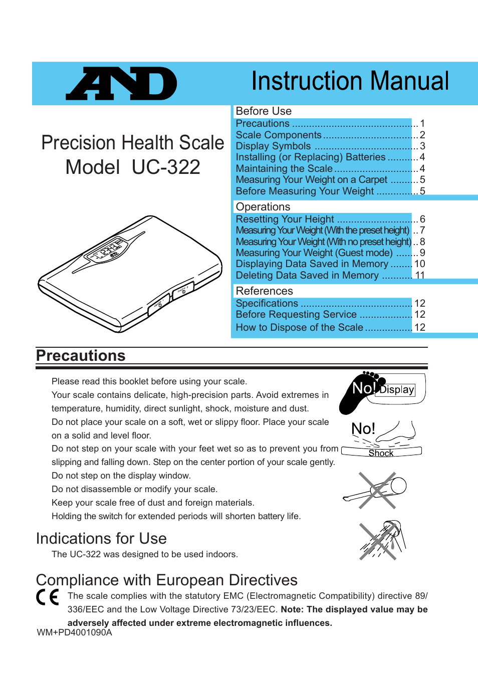 A&D Precision Health Scale UC-322 User Manual | 12 pages