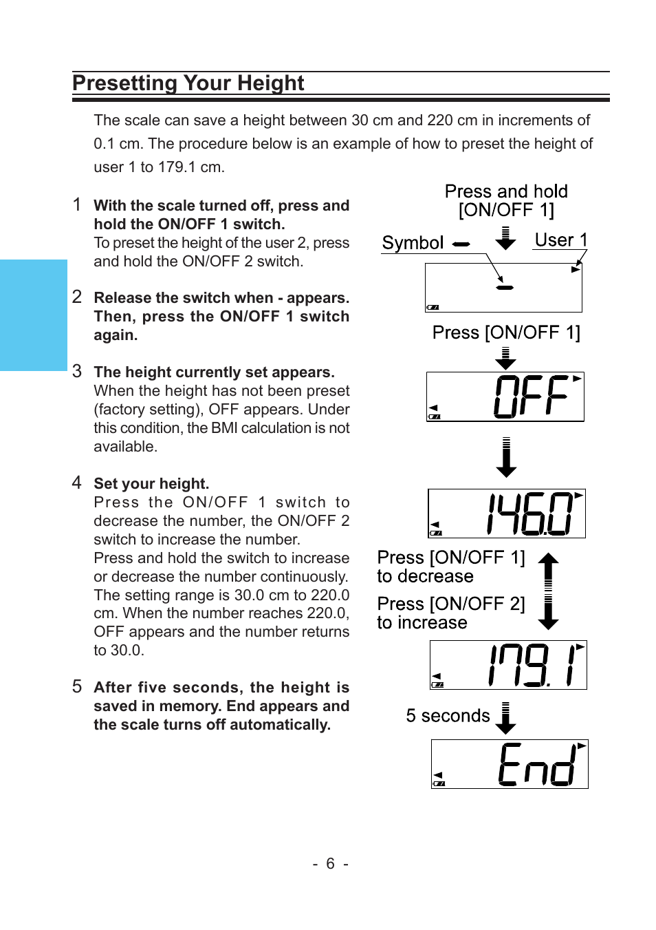 Presetting your height | A&D Precision Health Scale UC-322 User Manual | Page 6 / 12