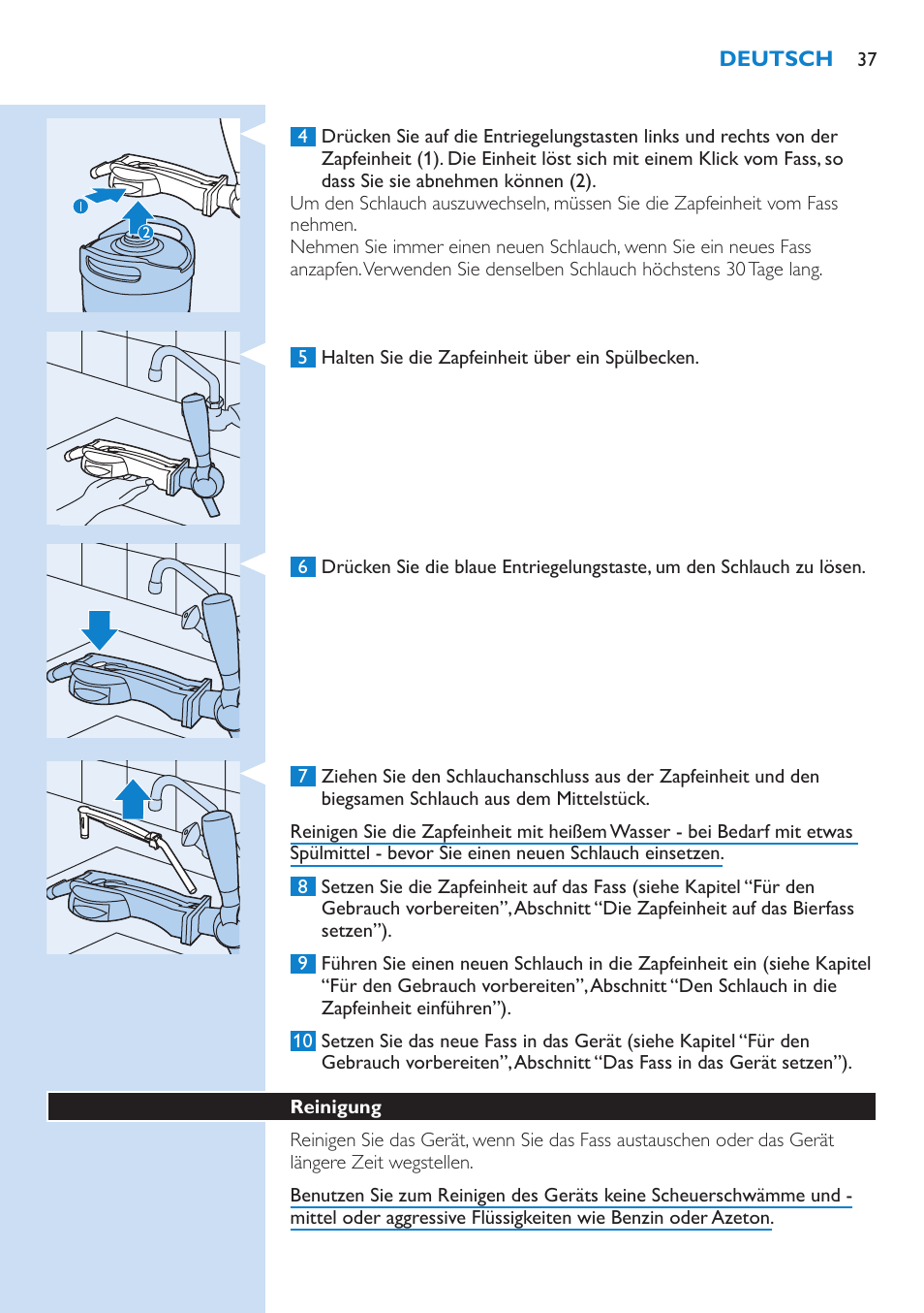 Reinigung | Philips PerfectDraft Bierzapfanlage User Manual | Page 37 / 86