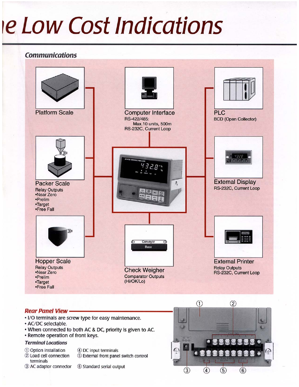 E low cost indications, Low cost indications | A&D Weighing Indicator AD-4328 User Manual | Page 3 / 4