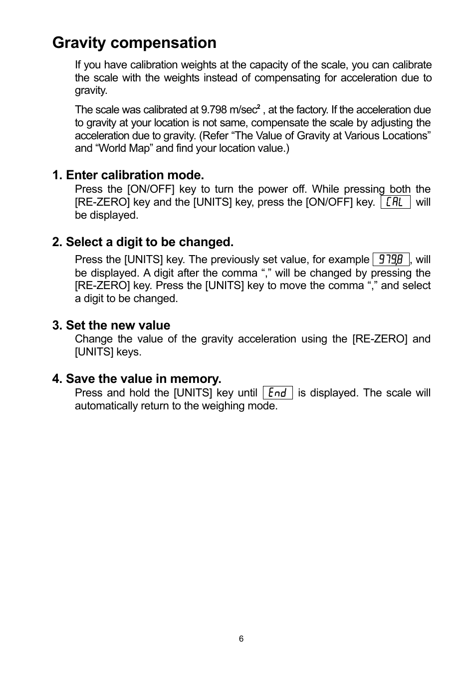 Gravity compensation | A&D Digital Scale HL-1000WP User Manual | Page 7 / 9