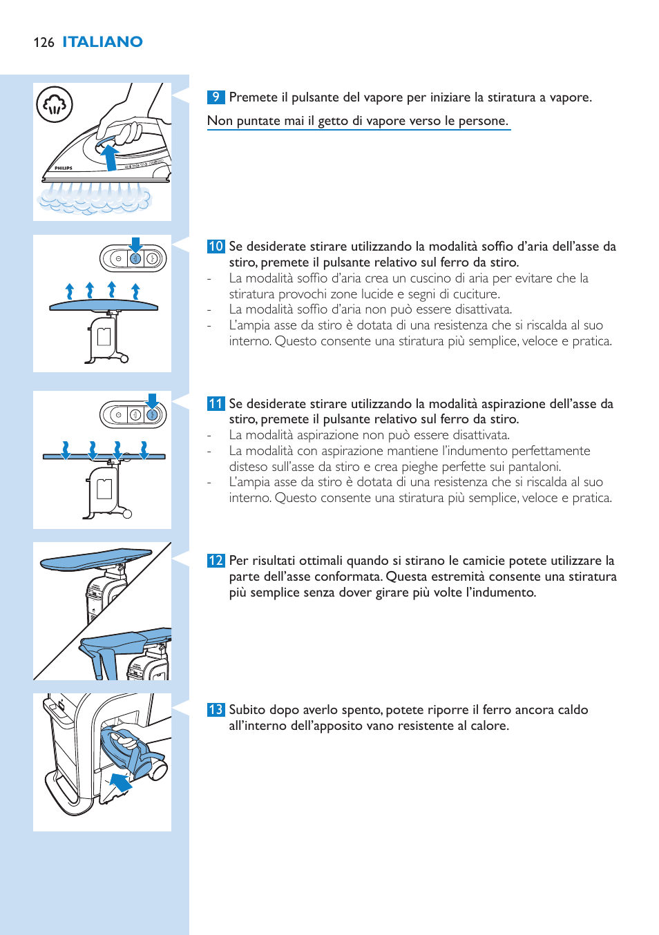 Italiano | Philips WardrobeCare Inklusive Bügelbrett User Manual | Page 126 / 218