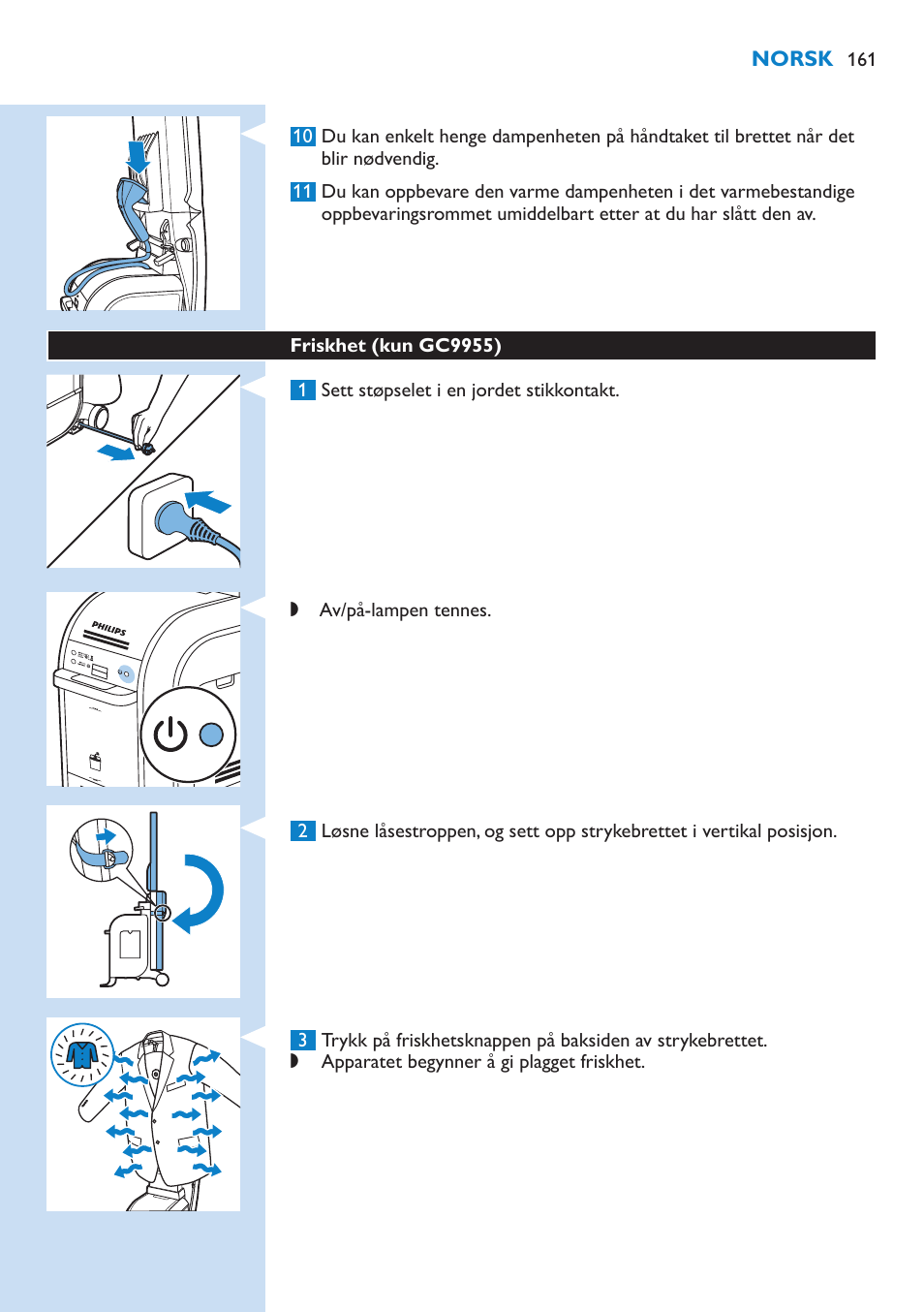 Friskhet (kun gc9955) 161 | Philips WardrobeCare Inklusive Bügelbrett User Manual | Page 161 / 218