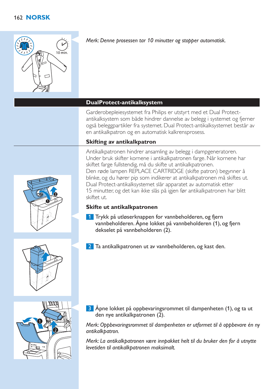 Dualprotect-antikalksystem 162 | Philips WardrobeCare Inklusive Bügelbrett User Manual | Page 162 / 218