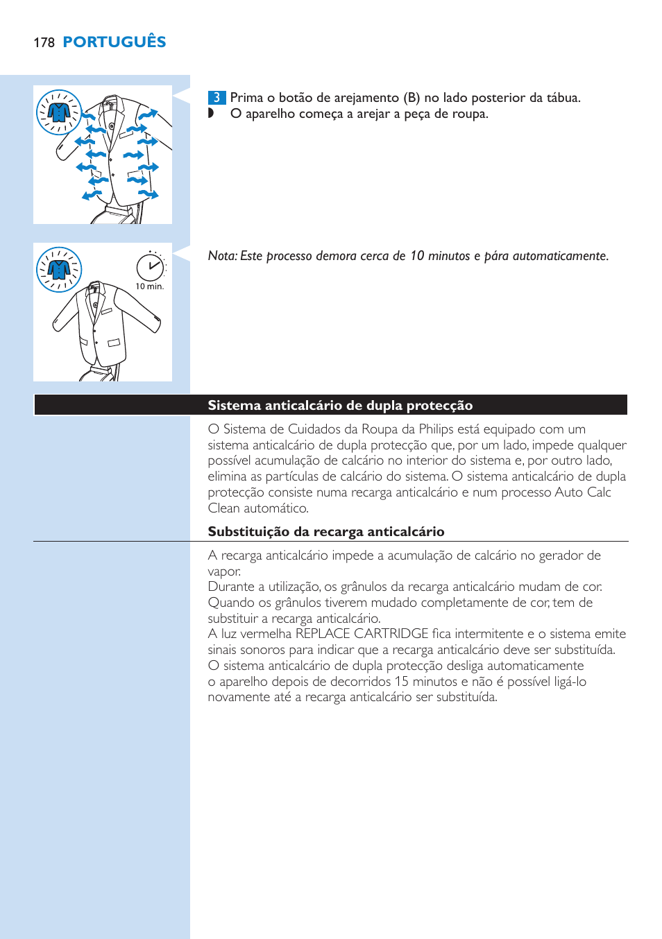 Sistema anticalcário de dupla protecção 178 | Philips WardrobeCare Inklusive Bügelbrett User Manual | Page 178 / 218