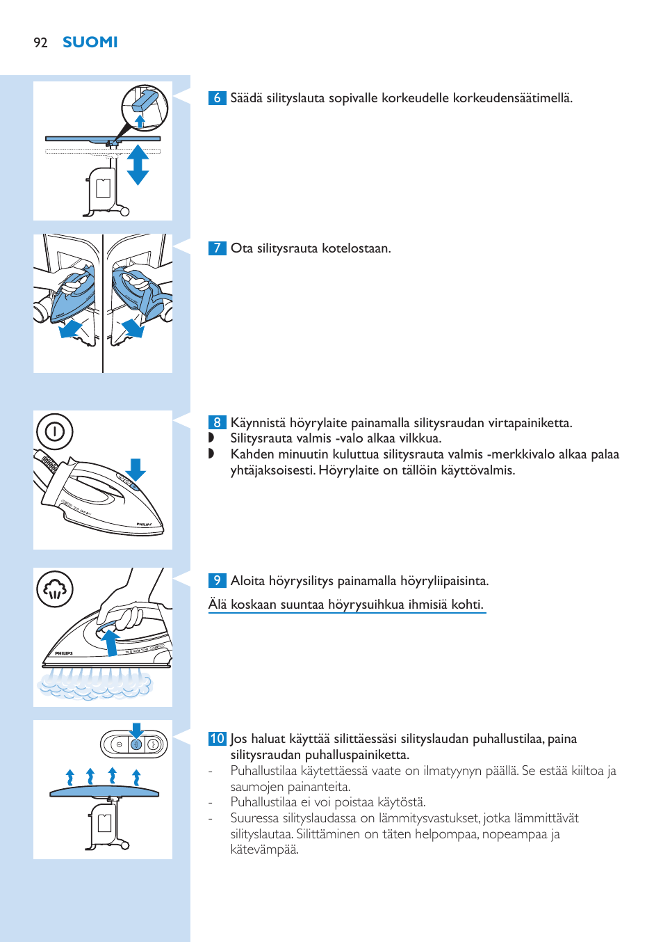 Philips WardrobeCare Inklusive Bügelbrett User Manual | Page 92 / 218