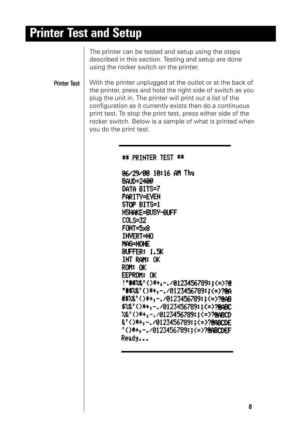 Printer test and setup | A&D 191 User Manual | Page 13 / 34