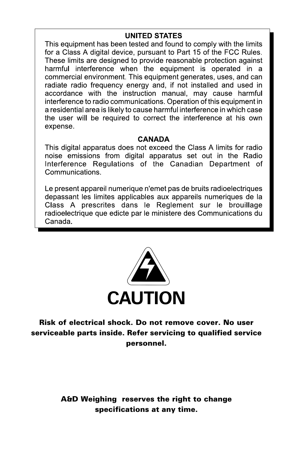 Caution | A&D 191 User Manual | Page 2 / 34